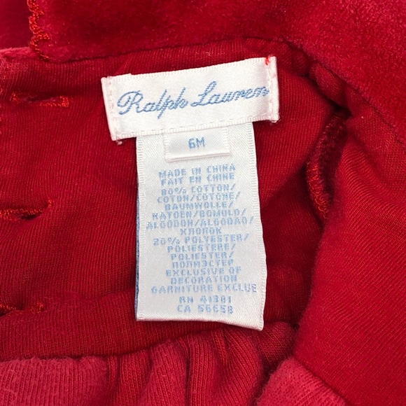 Ralph Lauren Velvet One Piece Footie 6M Red Monogram Logo Bow Festive - Picture 4 of 9